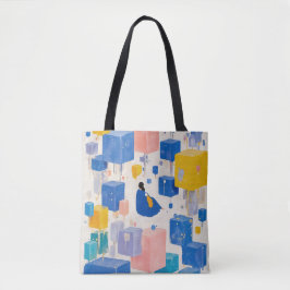Bolsa Tote Ilustração de cubos flutuantes surreais abstratos 