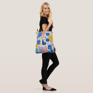 Bolsa Tote Ilustração de Cubos Flutuantes Surrealistas Abstra