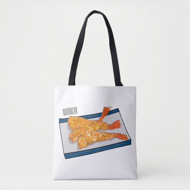 Bolsa Tote Ilustração de desenho animado da tempura do Shrimp (Frente)