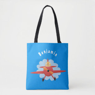 Bolsa Tote Ilustração de desenho animado de avião vermelho