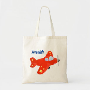Bolsa Tote Ilustração de desenho animado de avião vermelho