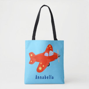 Bolsa Tote Ilustração de desenho animado de avião vermelho-cl