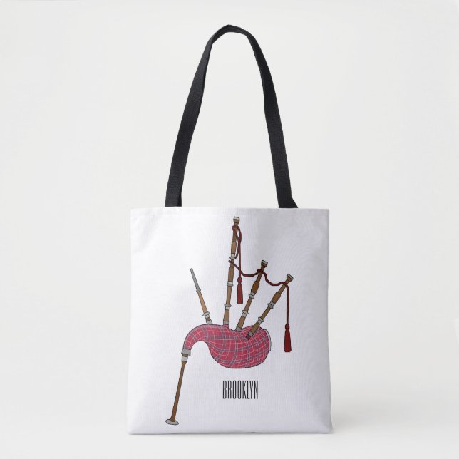 Bolsa Tote Ilustração de desenho animado de Bagpipe (Frente)