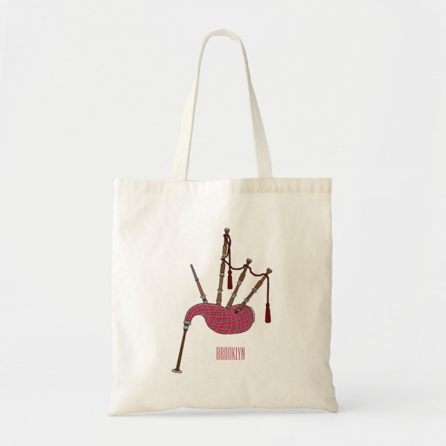 Bolsa Tote Ilustração de desenho animado de Bagpipe (Frente)