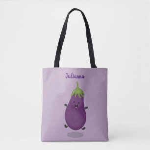Bolsa Tote Ilustração de desenho animado de beringela feliz