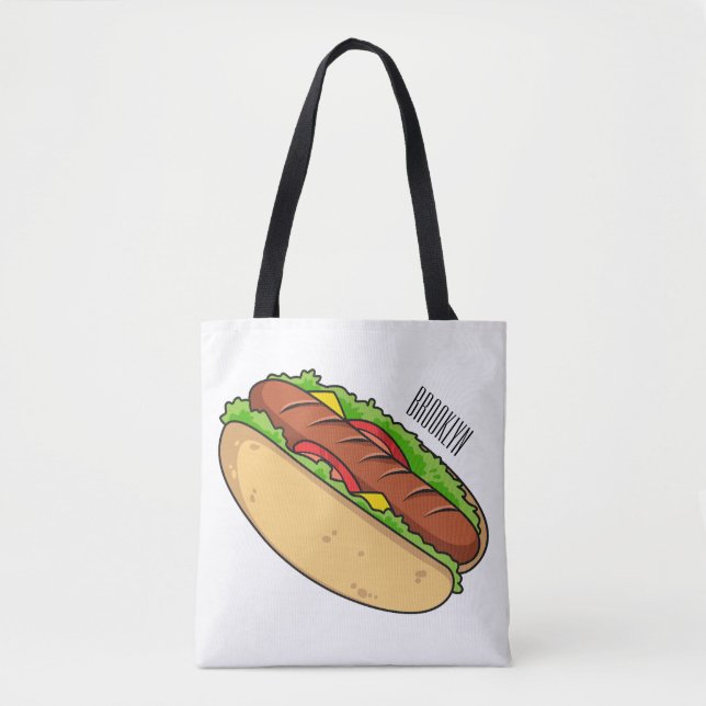 Bolsa Tote Ilustração de desenho animado de cachorro quente (Frente)
