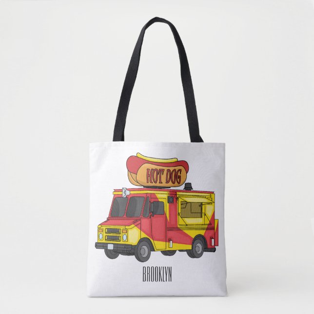 Bolsa Tote Ilustração de desenho animado de caminhão com comi (Frente)