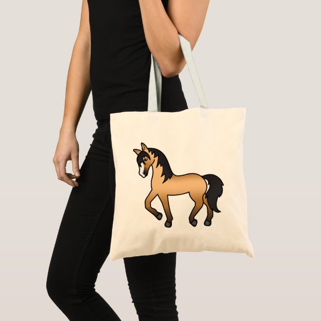 Bolsa Tote Ilustração de desenho animado de cavalo Buckskin t (Frente (produto))