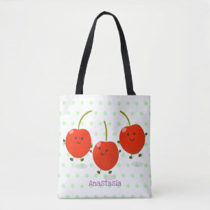 Bolsa Tote Ilustração de desenho animado de cerejas vermelh