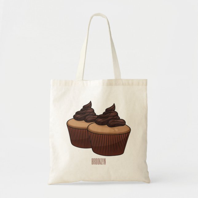 Bolsa Tote ilustração de desenho animado de cupcake (Frente)