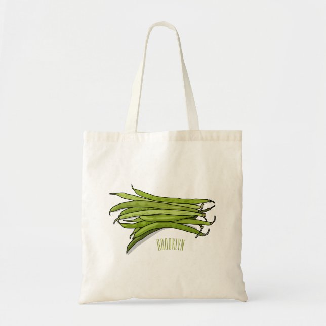 Bolsa Tote Ilustração de desenho animado de feijão verde (Frente)