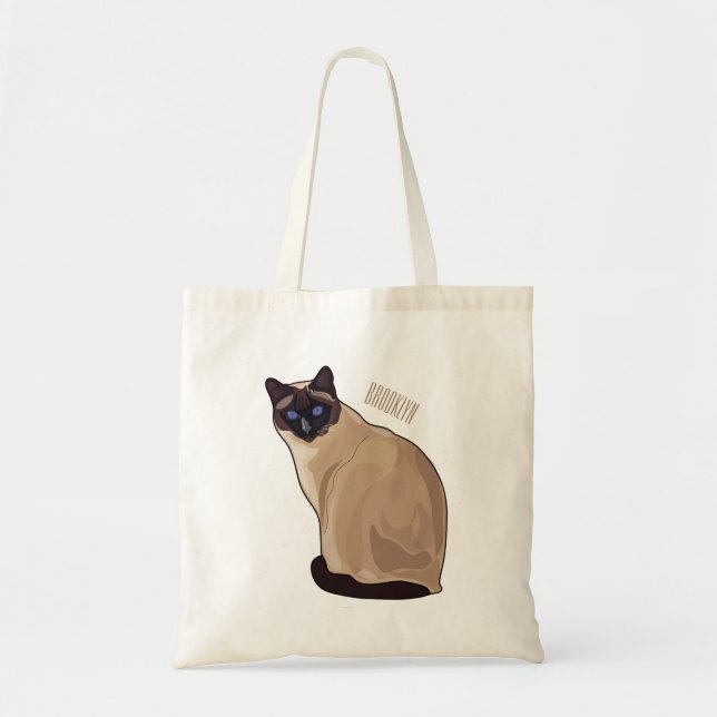 Bolsa Tote Ilustração de desenho animado de gato siamês (Frente)