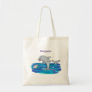 Bolsa Tote Ilustração de desenho animado de golfinhos alegres