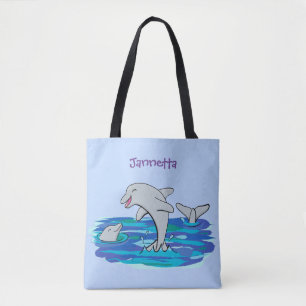 Bolsa Tote Ilustração de desenho animado de golfinhos alegres