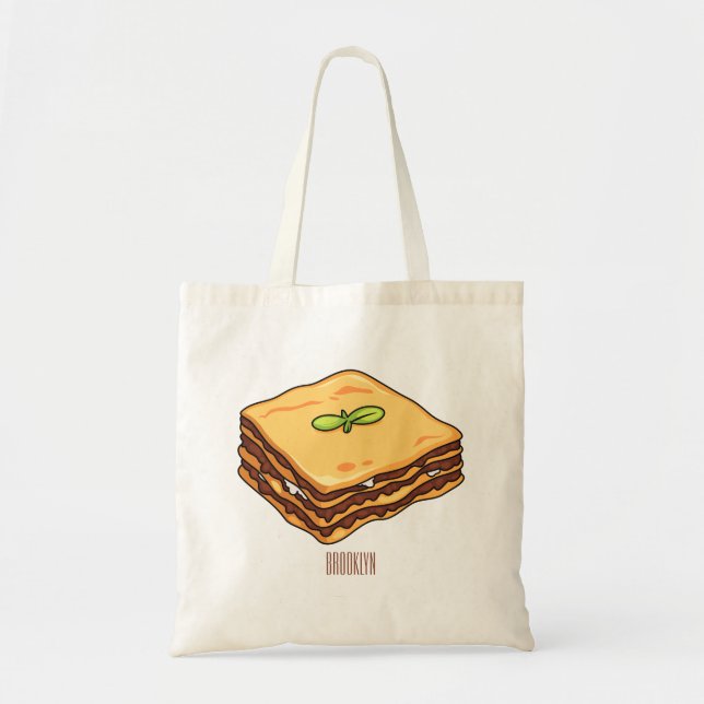 Bolsa Tote Ilustração de desenho animado de Lasagna (Frente)