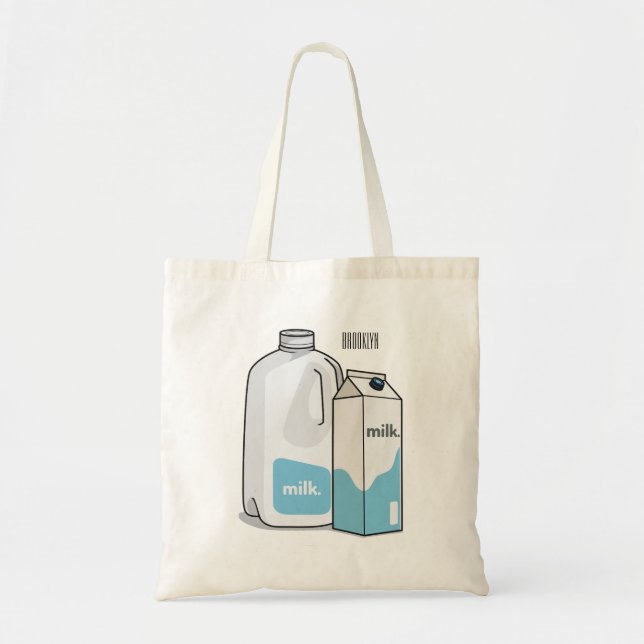 Bolsa Tote Ilustração de desenho animado de leite (Frente)