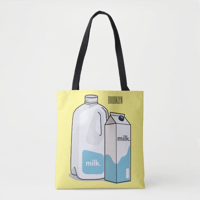 Bolsa Tote Ilustração de desenho animado de leite (Frente)