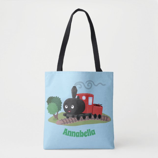 Bolsa Tote Ilustração de desenho animado de locomotiva de com (Frente)
