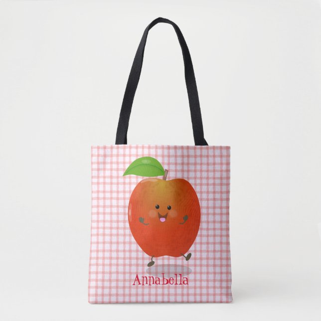 Bolsa Tote Ilustração de desenho animado de maçã dançante (Frente)