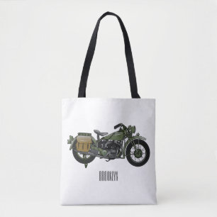 Bolsa Tote Ilustração de desenho animado de motocicleta milit