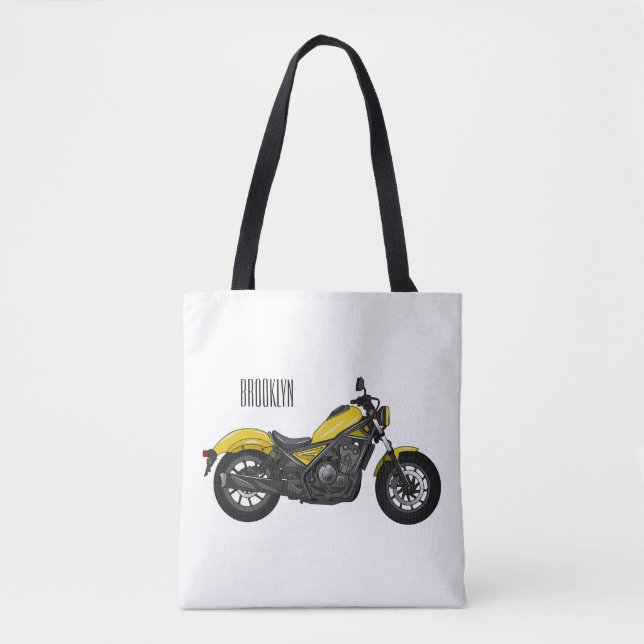 Bolsa Tote Ilustração de desenho animado de motociclo cruzado (Frente)