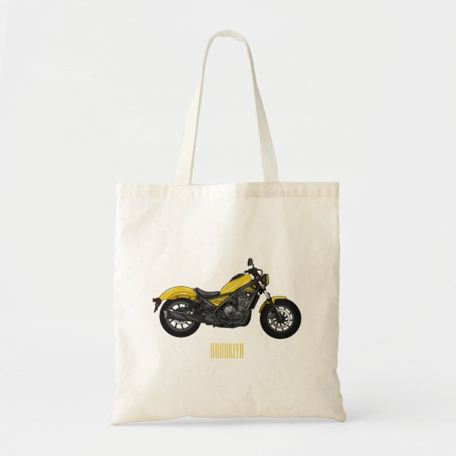 Bolsa Tote Ilustração de desenho animado de motociclo cruzado (Frente)