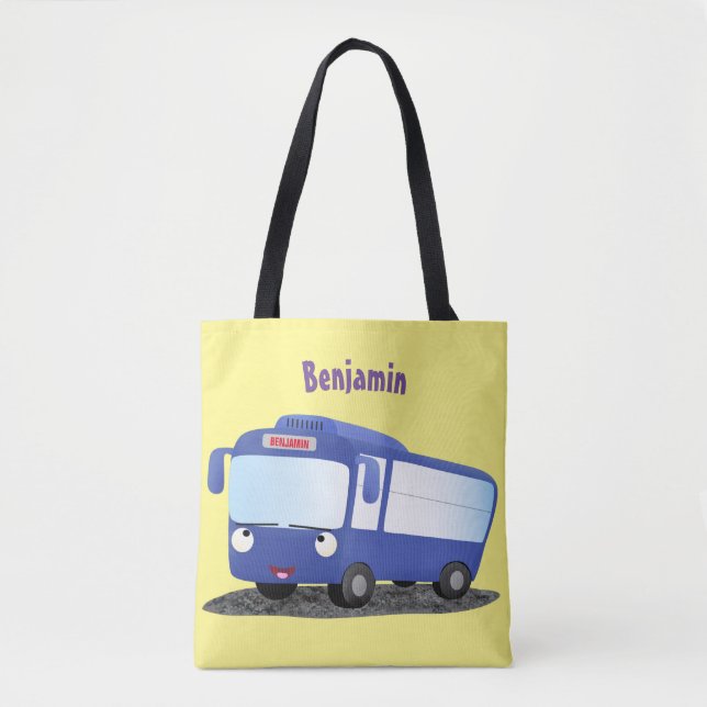 Bolsa Tote Ilustração de desenho animado de ônibus moderno az (Frente)