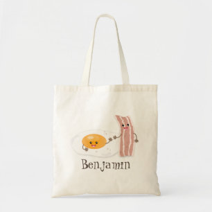 Bolsa Tote Ilustração de desenho animado de ovo e bacon em ka
