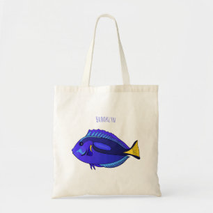 Bolsa Tote Ilustração de desenho animado de peixe marrom azul