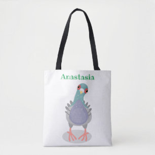 Bolsa Tote Ilustração de desenho animado de pombo curioso eng