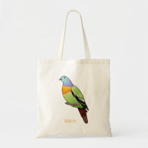 Bolsa Tote Ilustração de desenho animado de pombo-verde-rosa