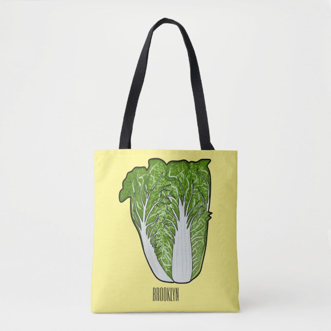 Bolsa Tote Ilustração de desenho animado de repolho chinês (Frente)