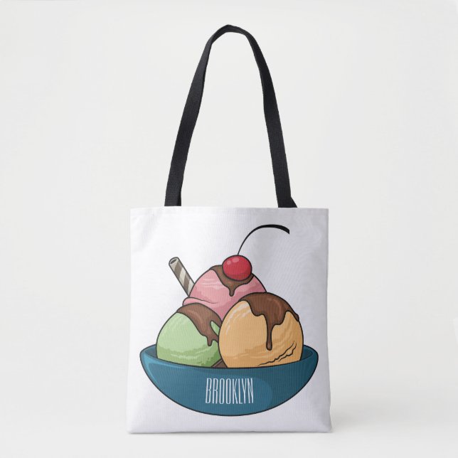 Bolsa Tote ilustração de desenho animado de sorvete (Frente)