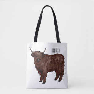 Bolsa Tote Ilustração de desenho animado de vaca em terras al