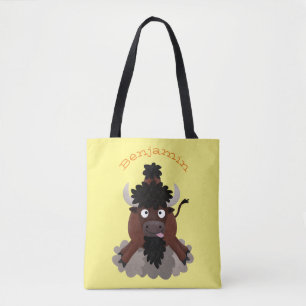 Bolsa Tote Ilustração de desenho animado engraçado de búfalo 
