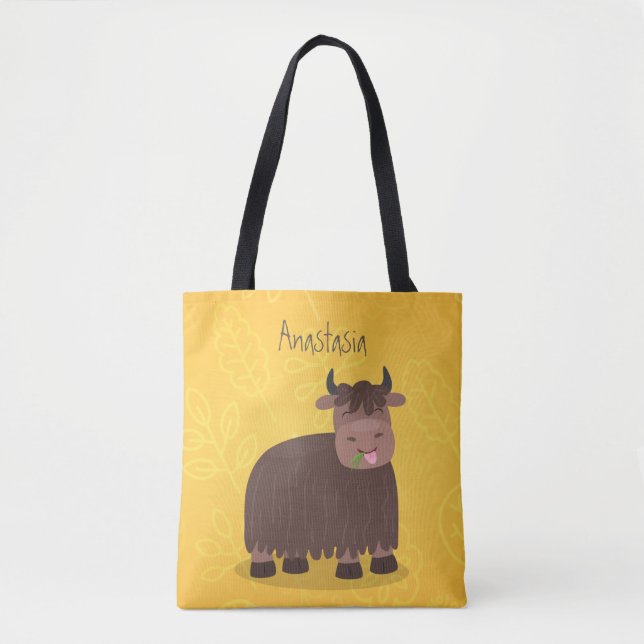 Bolsa Tote Ilustração de desenho animado engraçado de um iaqu (Frente)
