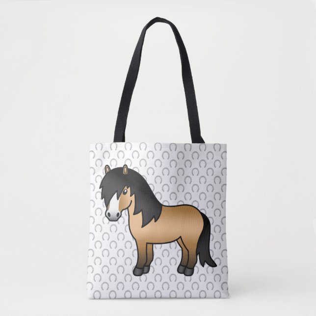 Bolsa Tote Ilustração de desenho animado fofo de pônei Shetla (Frente)