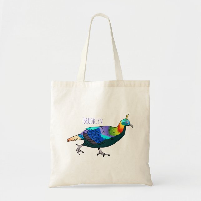 Bolsa Tote Ilustração de desenho animado monal de aves do Him (Frente)