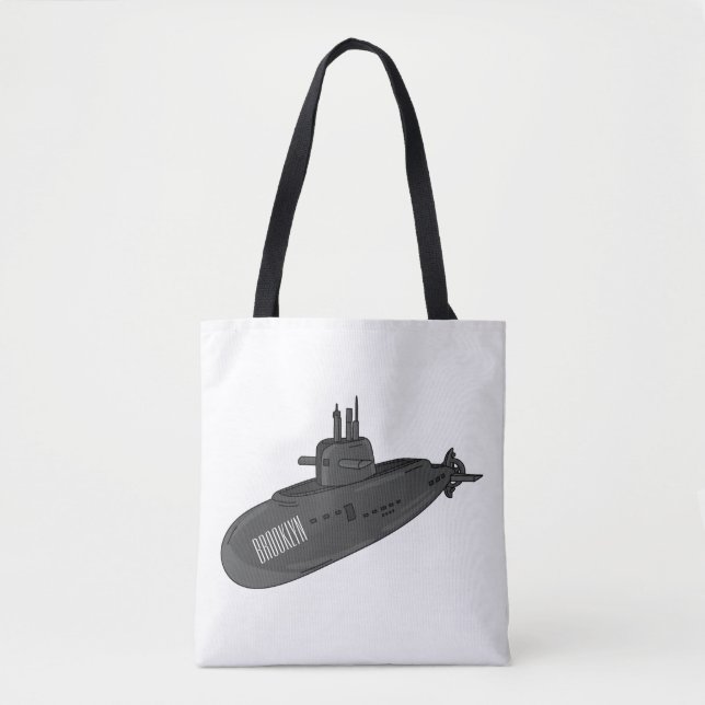 Bolsa Tote Ilustração de desenho animado submarino (Frente)