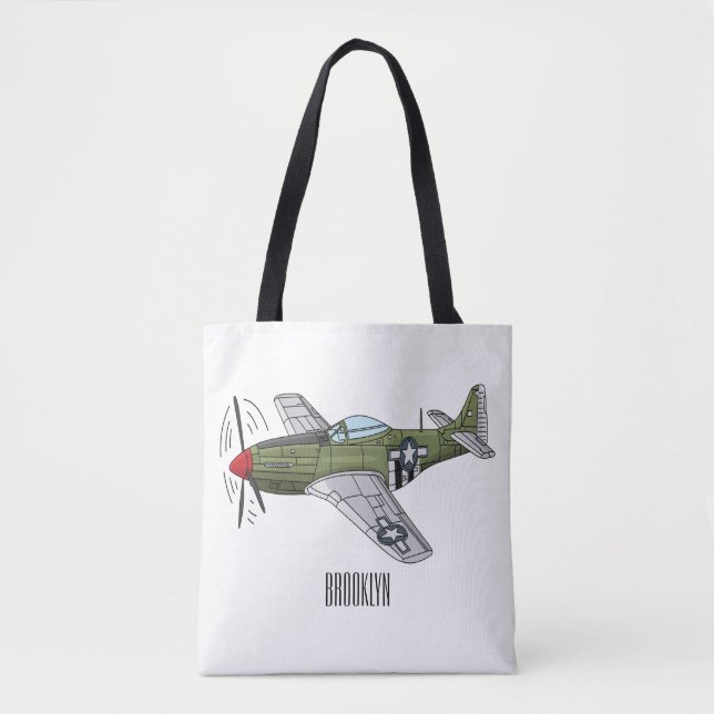 Bolsa Tote Ilustração de desenho de avião militar (Frente)