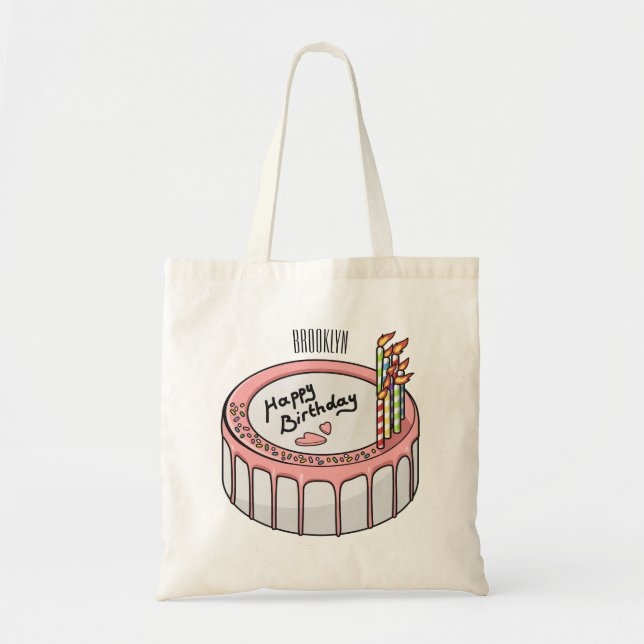 Bolsa Tote Ilustração de desenho de bolo de aniversário (Frente)
