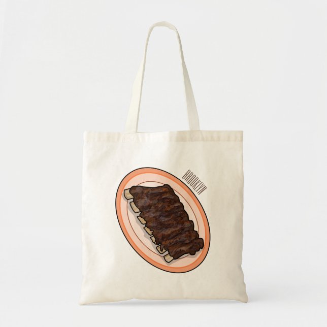 Bolsa Tote Ilustração de desenho de costelas curtas (Frente)