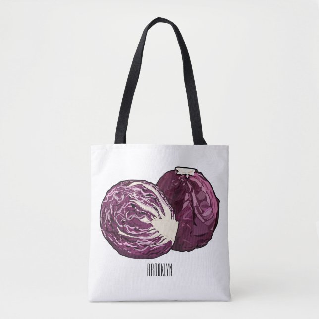 Bolsa Tote Ilustração de desenho de repolho vermelho (Frente)