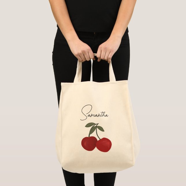 Bolsa Tote Ilustração de Duas Cerejas Vermelhas | Arte de Fru (Frente (produto))