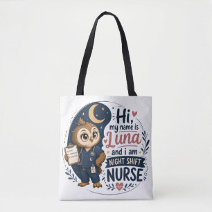 Bolsa Tote Ilustração de Enfermeira Noturna RN Coruja Fofa 