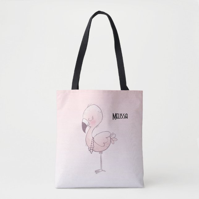 Bolsa Tote Ilustração de Flamingo Cor-de-Rosa (Frente)