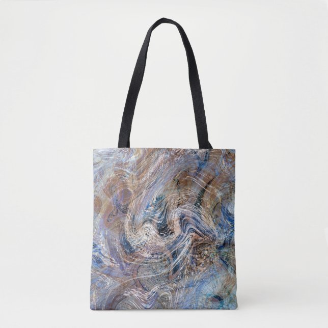 Bolsa Tote Ilustração de Fluxo de Cinza Azul (Frente)