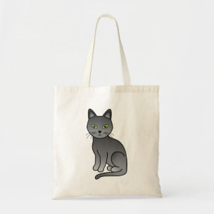 Bolsa Tote Ilustração de Gato de Cartoon Azul Russo