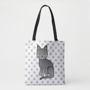 Bolsa Tote Ilustração de Gato de Cartoon Azul Russo - Ilustra