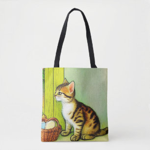Bolsa Tote Ilustração de Gato de Tabby de Vintage